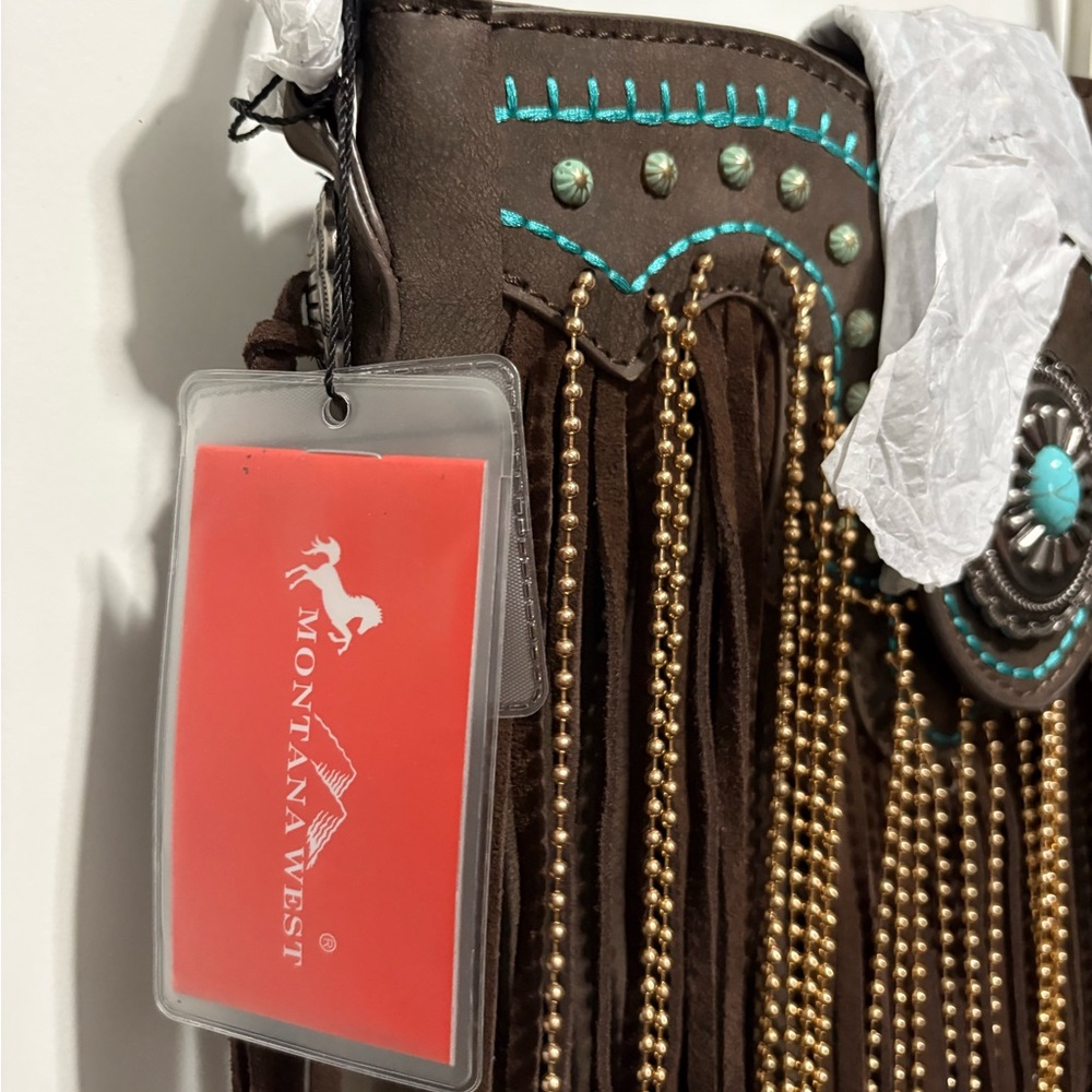 Montana West Brown Fringe Crossbody with Turquoise Accents - Picture 3 of 10